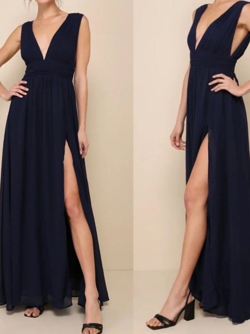 NWT Lulus Heavenly Hues Navy Blue Maxi Dress Gown Chiffon Size Small S NEW